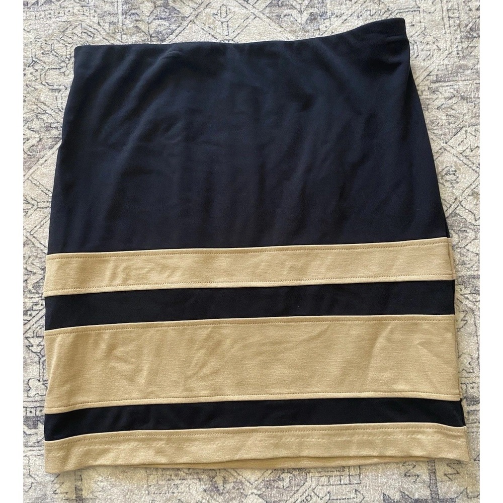 Worthington Women's Pencil Skirt Large Black Tan Pull On Stretch Knee Length EUC